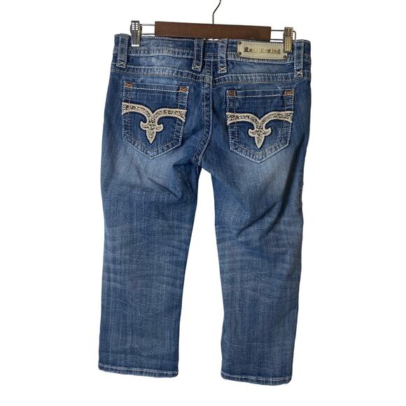 Rock Revival Angela Blue Denim Distressed Capri Jeans Women's Size 28 - Picture 2 of 10